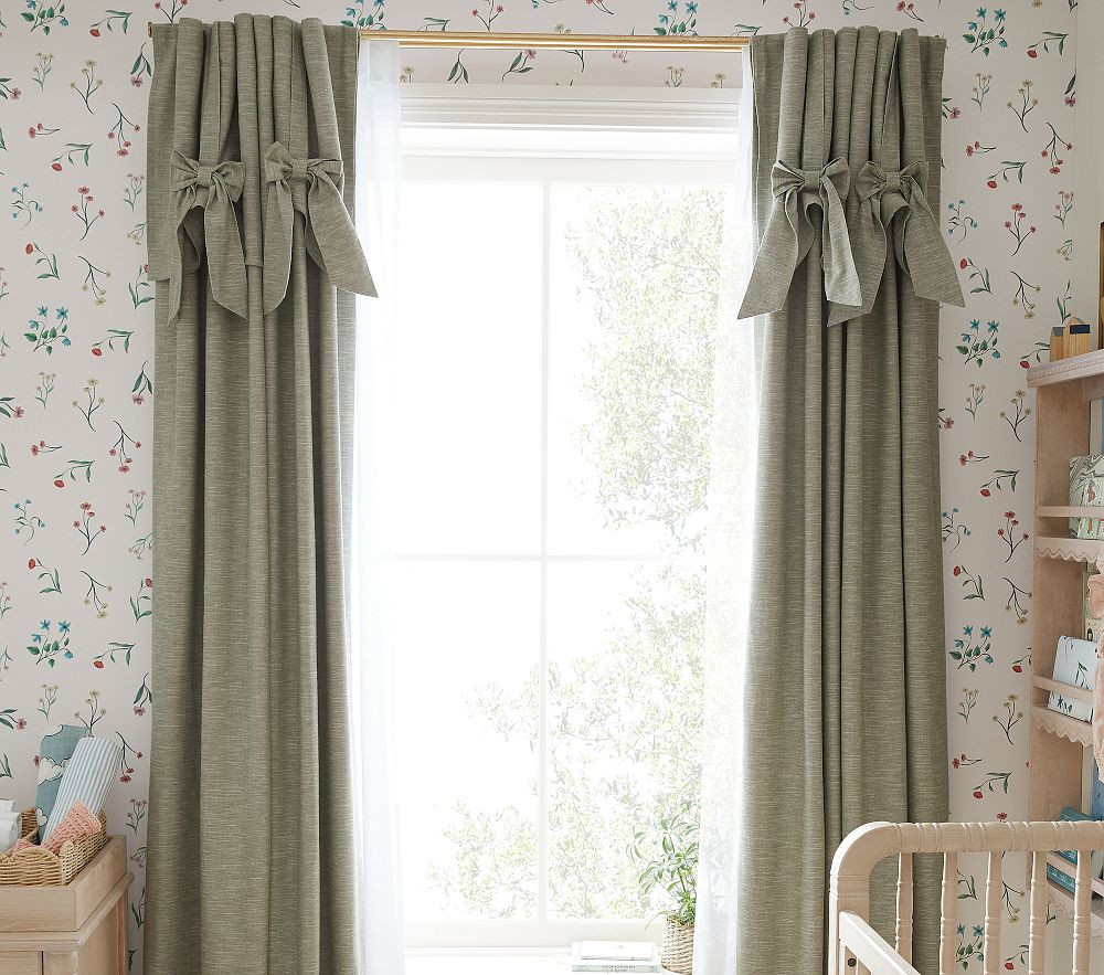 Evelyn Linen Blend Bow Valance Blackout Curtain | Pottery Barn Kids
