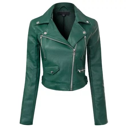 Made by Olivia Women s Long Sleeve Zipper Closure Moto Biker Faux Leather Jacket | Walmart (US)