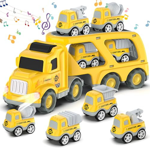 Moritakk Trucks Cars Toys for 3 4 5 6 7 Year Old Boy Toddler, 5 in 1 Carrier Transport City Vehicles Toys with Light Sound, Christmas Birthday Gift for Toddlers Kids | Amazon (US)