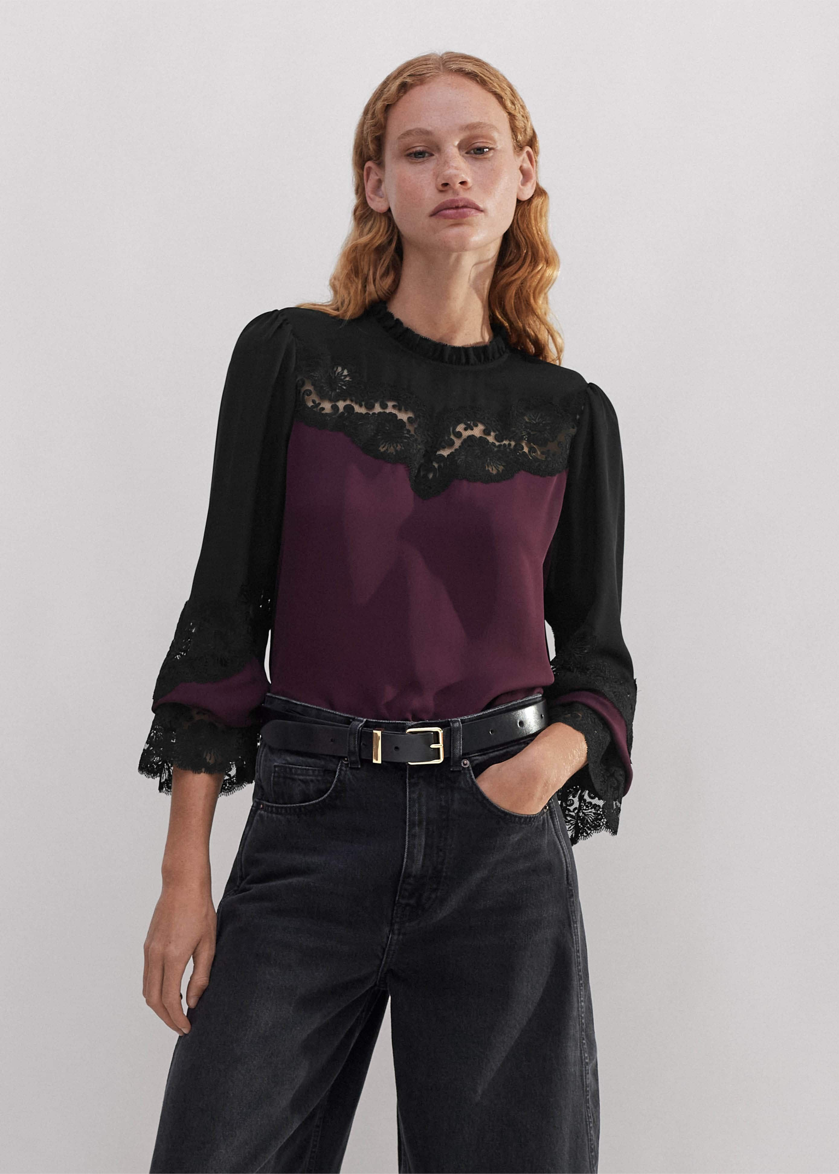 Silk Colour Block Lace Trim Blouse Silk | ME+EM Global (Excluding US)