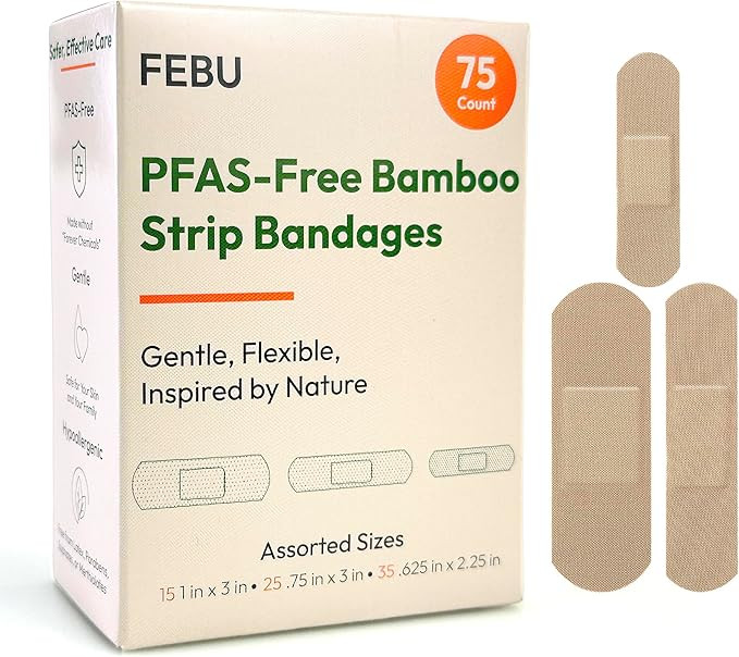 FEBU Eco-Friendly Bamboo Fabric Bandages | PFAS Free Flexible Fabric Bandages | Natural Hypoaller... | Amazon (US)