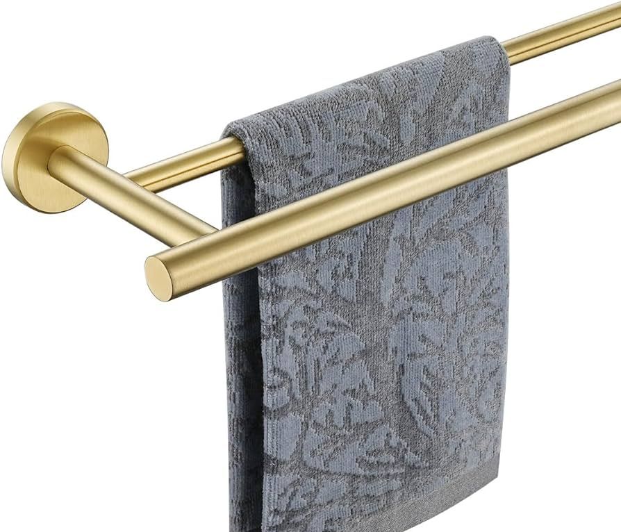 JQK Double Towel Bar, 24 Inch Brass Gold Bath Towel Rack for Bathroom, 304 Stainless Steel Thicke... | Amazon (US)