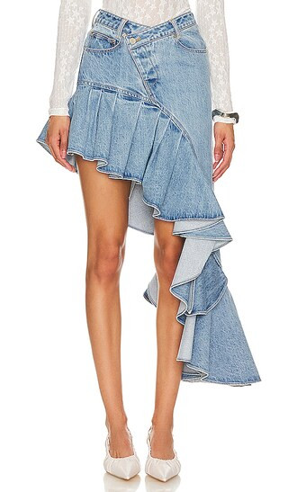 Asymmetric Frill Denim Skirt in Blue | Revolve Clothing (Global)