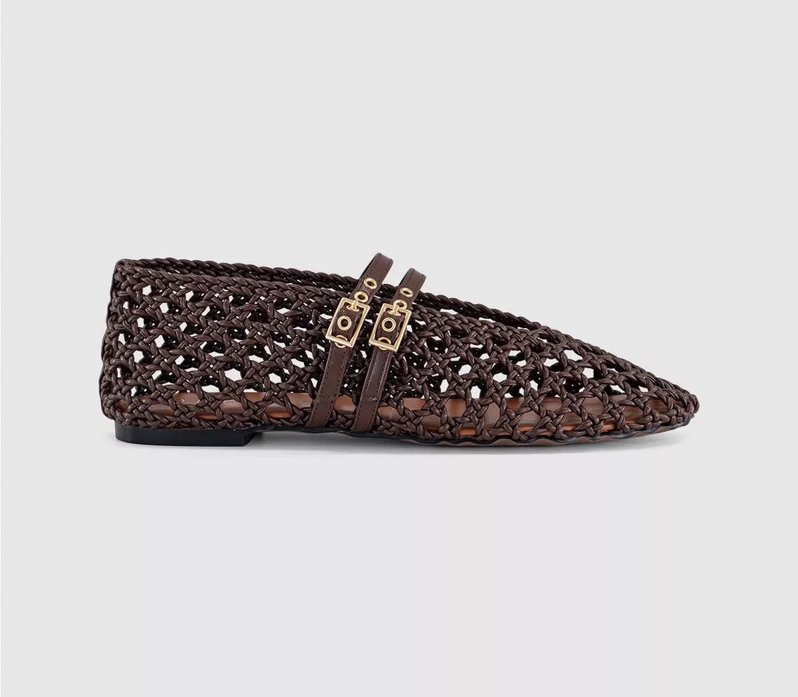 OFFICE Flirt Woven Mary Janes Brown - Flat Shoes for Women | Office Shoes (UK)