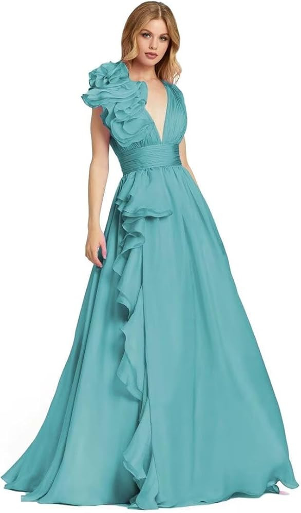 Pleated Ruffle Party Long Gowns for Women 2026 Prom Dresses Flowy Long Wedding Evening Party Dres... | Amazon (US)