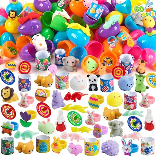 JOYIN 2.2' 60 PCS Prefilled Pastel Eggs with Assorted Toys, Stuffed Toys for Easter Egg Hunt, Kids Basket Stuffer Filler, Party Favor Decoration Supply, Classroom Prize, Easter Toys Bulk | Amazon (US)