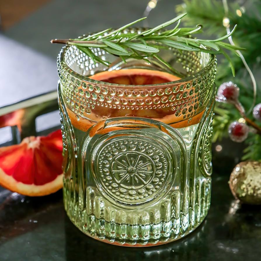 Kate Aspen Retro Arch Floral Green Drinking Glasses Set of 6-10 oz Vintage Beaded Glassware, Perf... | Amazon (US)