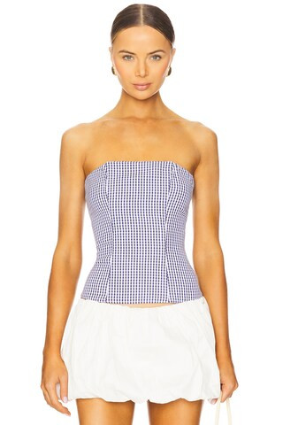 Tina Corset Top in Navy Gingham | Revolve Clothing (Global)