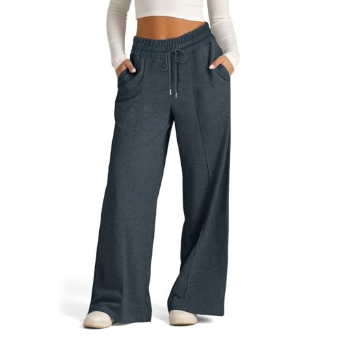 Wide Leg Sweatpants - High Waisted Baggy Sweatpants for Yoga & Comfy Oversized Blue Joggers with Pockets | Amazon (US)