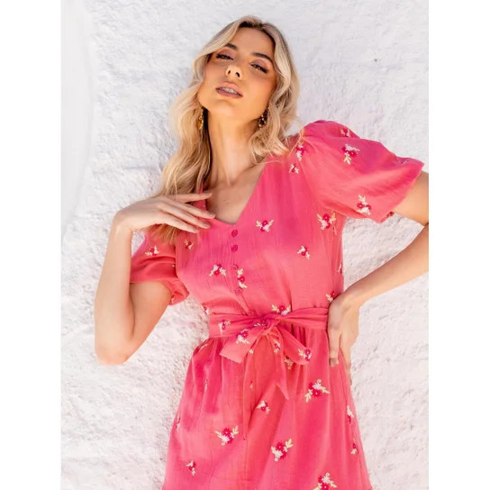 Vestido Feminino Bordado Algodão Premium Bufante - Rosa | Zattini (BR)