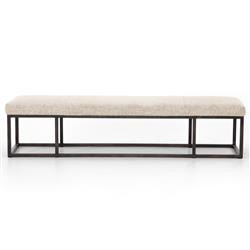 Zarro Modern Classic Beige Cushion Gunmetal Iron Frame Bench | Kathy Kuo Home