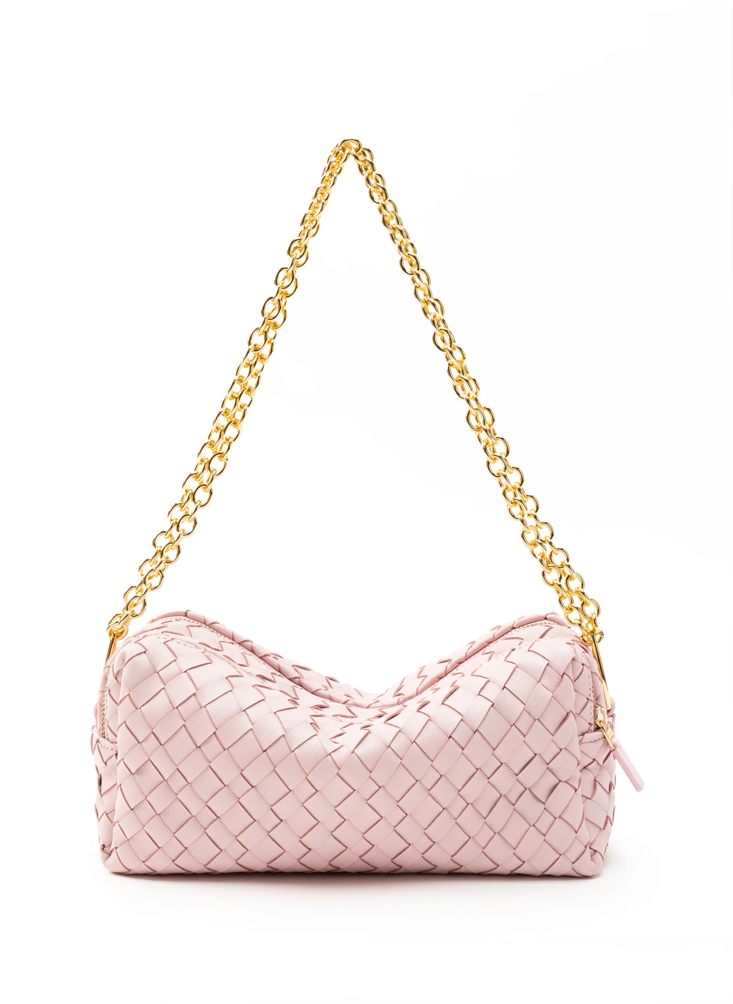 Trousse Chain Woven Leather Pink - French Woven Handbags - Elleme | Elleme