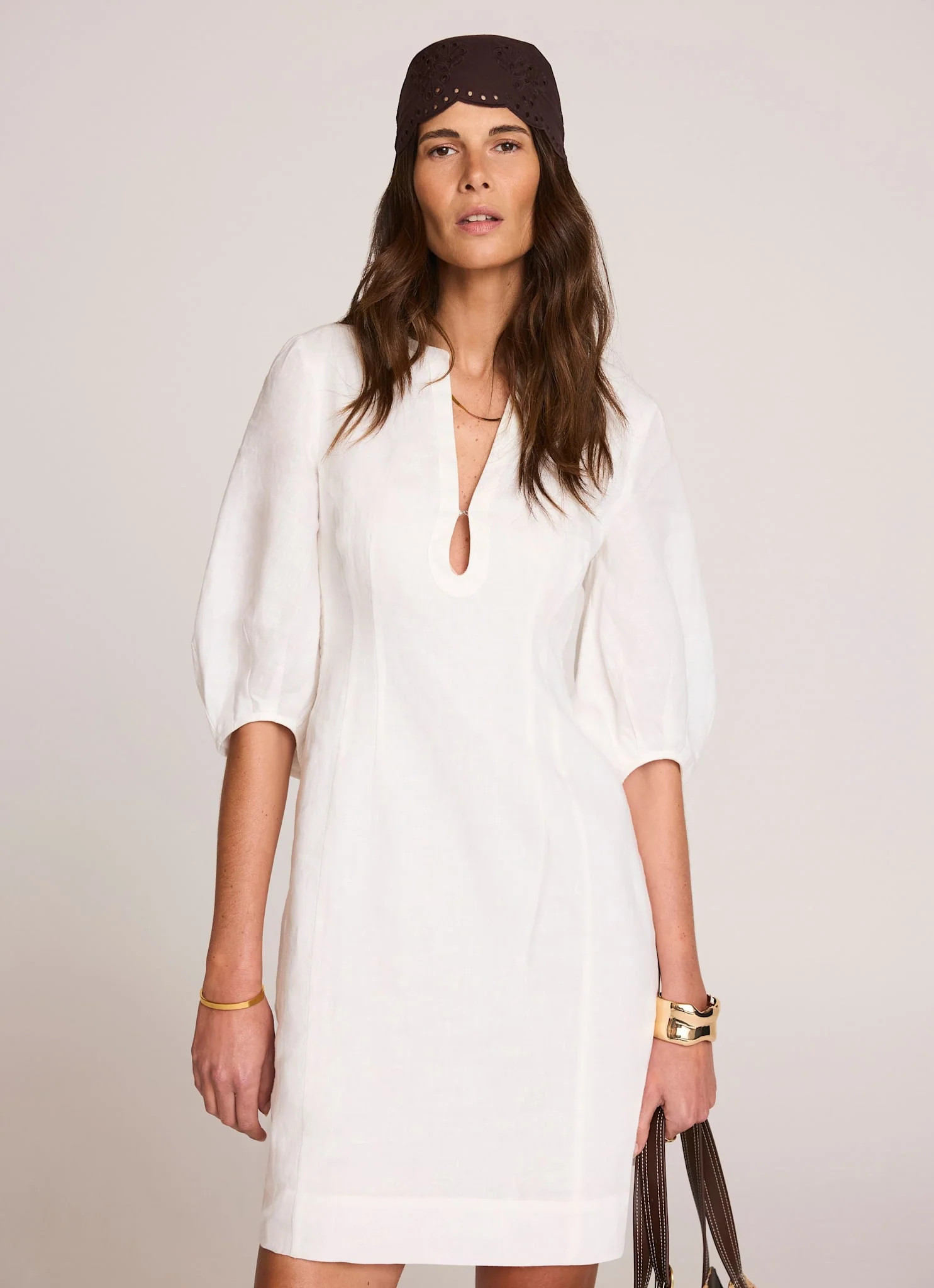 White Linen Puff Sleeve Mini Dress | Mint Velvet
