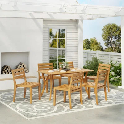 Durable Acacia Wood 7-Piece Outdoor Dining Set with Spacious Rectangular Table and Comfortable Slatted Chairs | Wayfair North America