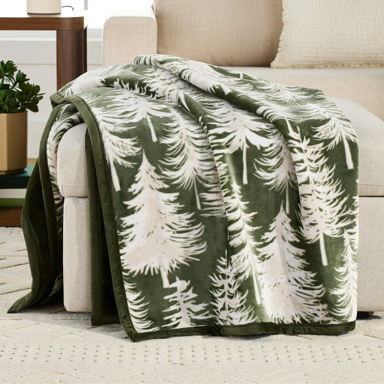 Better Homes & Gardens Velvet Plush Faux Fur Throw Blanket, Whimsical Forest Green | Walmart (US)