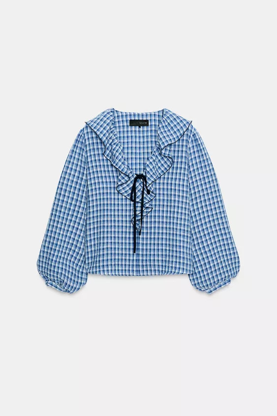 RUFFLED GINGHAM BLOUSE | Zara US