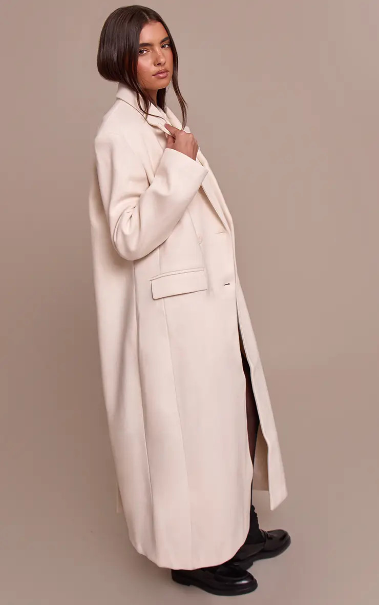 Jackets & Coats | butter cream Structured Double Breasted Wool Look Maxi Coat | PrettyLittleThing | PrettyLittleThing US