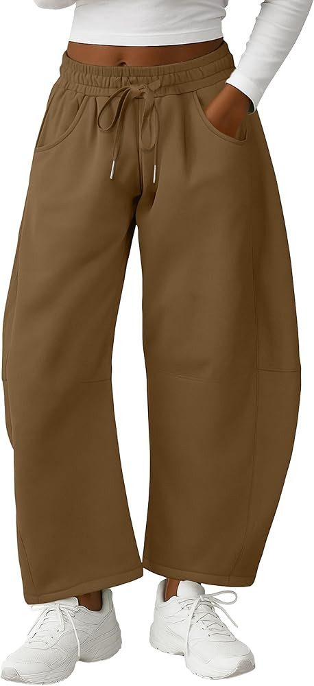 Lepunuo Barrel Sweatpants Women Casual Baggy Elastic Waisted Pants Wide Leg Gym Trousers with Poc... | Amazon (US)