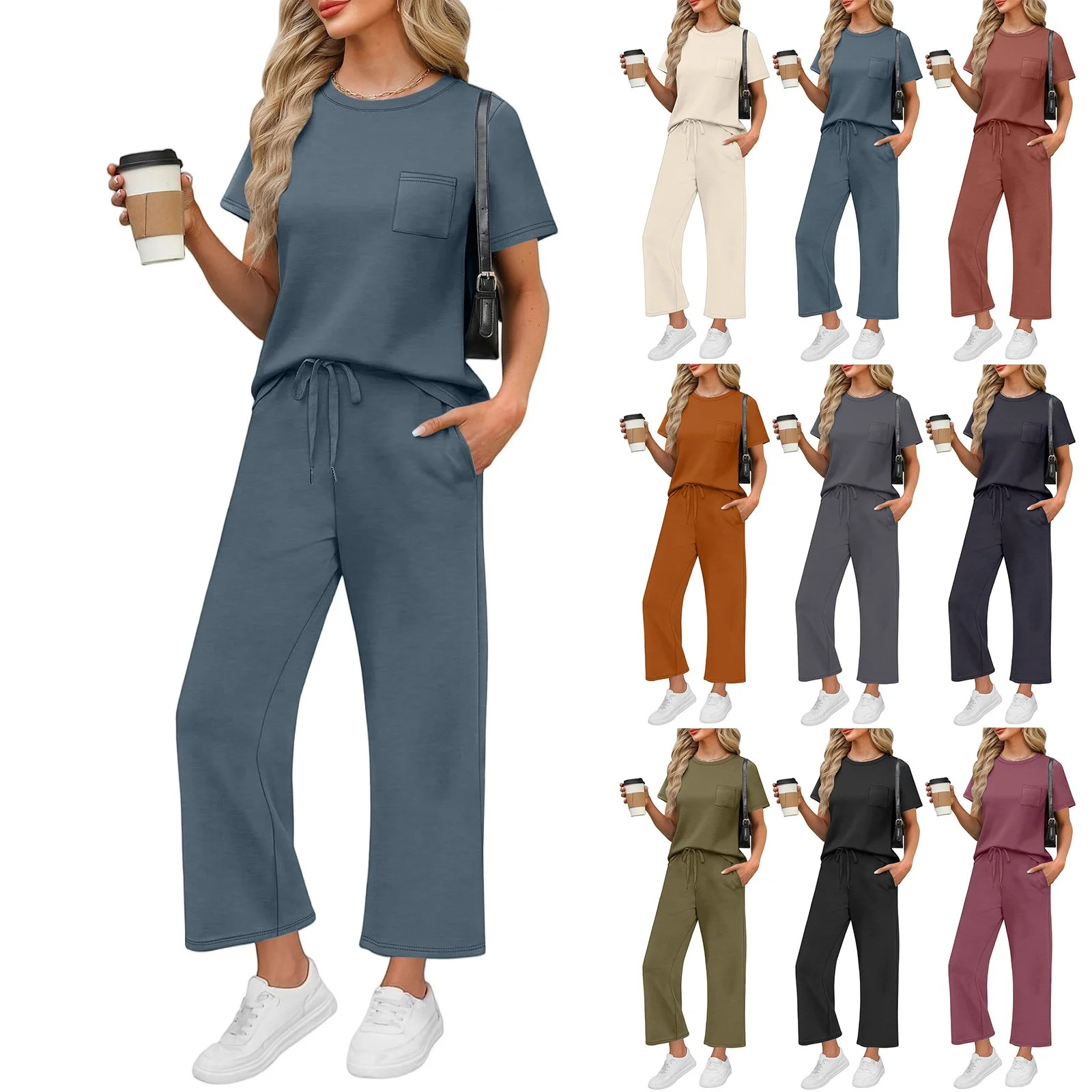 GXIPO 2025 Trendy Lounge Sets for Women 2 Piece Casual Outfits Comfy Vacation Ready Wide Leg Trac... | Walmart (US)