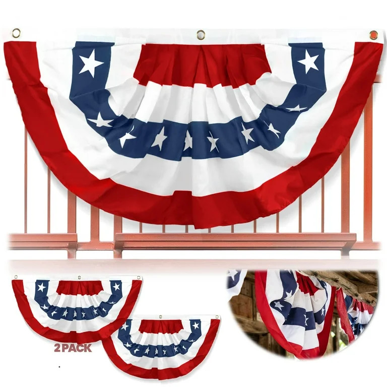 Anley  (2 Pack) USA Pleated Fan Flag - 3x6 Ft American US Bunting Flags Half Fan Banner | Walmart (US)