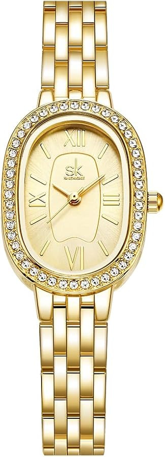 SK Women\u2019s Oval-Shaped Crystal-Accented Solid Alloy Steel Bracelet Watch (Gold) : Amazon.ca:... | Amazon (CA)