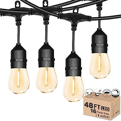 Meidaoduo Outdoor String Light 48FT LED Heavy-Duty Patio Lights String Linkable with Shatterproof 15 LED Bulbs for Outside Cafe Porch Market String Lights | Amazon (US)