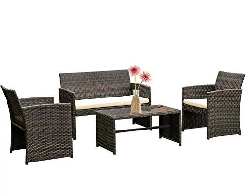 4 Pieces Outdoor Patio Furniture Sets Wicker Outdoor Garden Furniture,Brown - Walmart.com | Walmart (US)