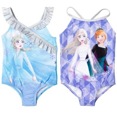 Disney Frozen Elsa Anna Little Girls 2 Pack One-Piece Bathing Suits Blue/Purple 7 | Target