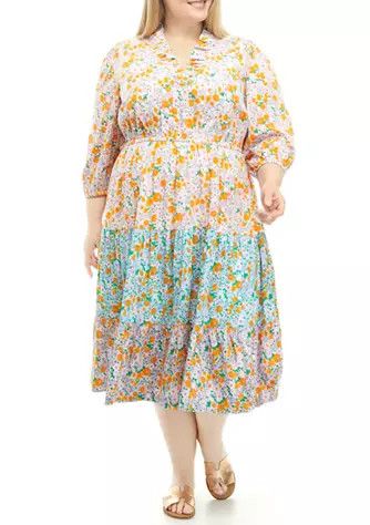 Plus Size Puff Sleeve Ruffled V-Neck High Low Dress | Belk