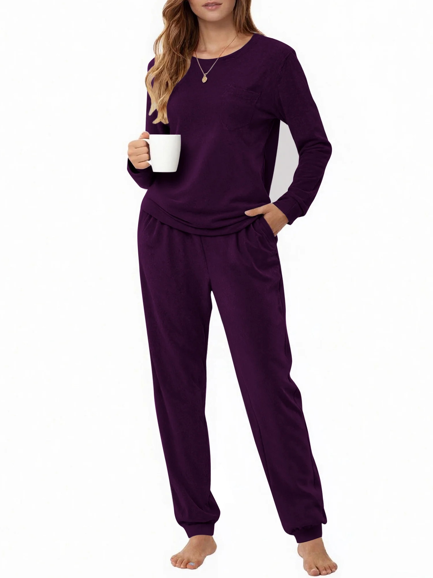 UVN Womens Velvet Pajamas Sets Winter 2 Piece Outfits Ladies Fleece Long Sleeve Sleepwear with Po... | Walmart (US)