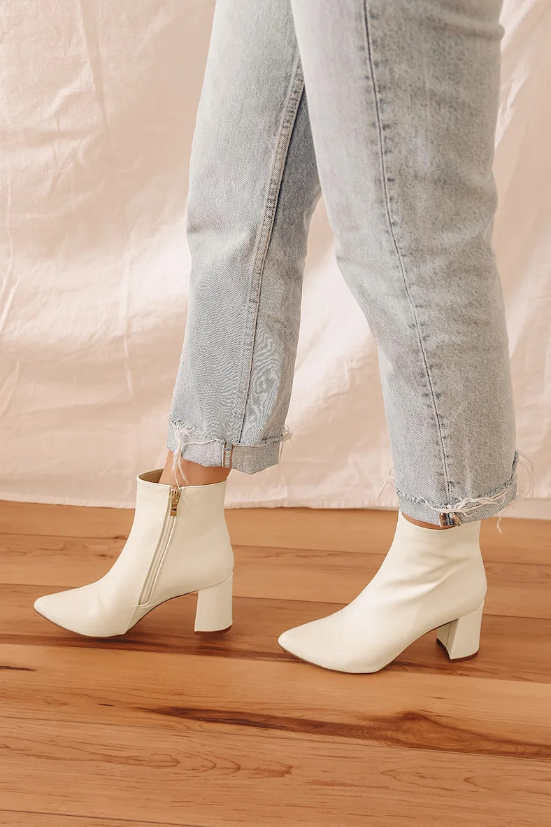 Sarai Off White Pointed-Toe Ankle Booties | Lulus
