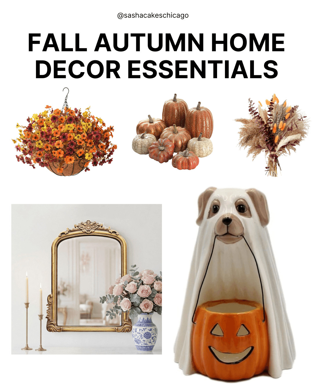 Warm up your space with cozy, inviting autumn touches! 🌾🍁 From rich autumnal florals to vintage-style accents and charming spooky details, these Amazon home decor essentials will easily transition your space into fall! Whether you're decorating a porch, entry table, or cozy nook, these finds bring all the seasonal warmth. ✨🍂

WHAT’S FEATURED:
🌺 Autumn Floral Hanging Basket: Vibrant artificial fall blooms perfect for cozying up your porch or patio.
🎃 Rustic Patterned Pumpkin Set: Textured ceramic/glass style pumpkins in warm terracotta, copper, and cream.
🌾 Dried Pampas & Fall Floral Bouquet: Earthy dried botanical arrangement for vases or mantel displays.
🪞 Vintage Gold Arch Wall Mirror: Elegant Victorian-style ornate mirror to elevate entryways or vanity setups.
🐶 Ghost Dog Candy Bowl & Planter: Adorable ceramic ghost dog with a pumpkin pail—the ultimate playful Halloween accent!
✨ + MORE Autumn Decor Essentials: Check out all the tagged items below for matching brass candlesticks, faux greenery, and seasonal accents!

👇 Tap any item tagged on the image or post to shop the full collection directly!

Disclaimer: As an Amazon Associate, I earn from qualifying purchases at no extra cost to you. 

 #LTKHome