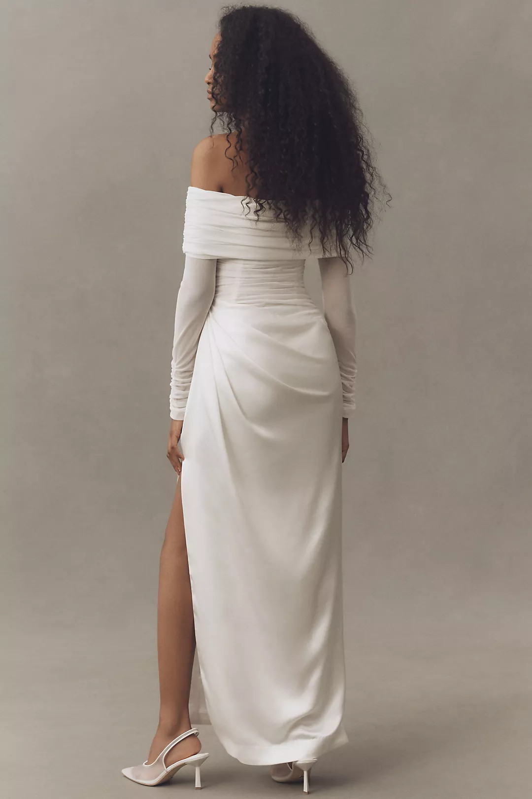 BHLDN Off-Shoulder Mixed Mesh & Satin Wrap Maxi Dress | Anthropologie (US)