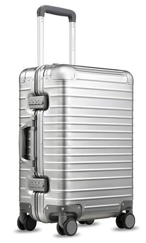 Luggex All Aluminium Luggage, Aluminum Carry on Suitcase for Travel, Zipperless Luggage, Hardshell Suitcase with Spinner Wheels, TSA Combination Lock(Silver, 55 x 38 x 23 cm, 40L) | Amazon (UK)