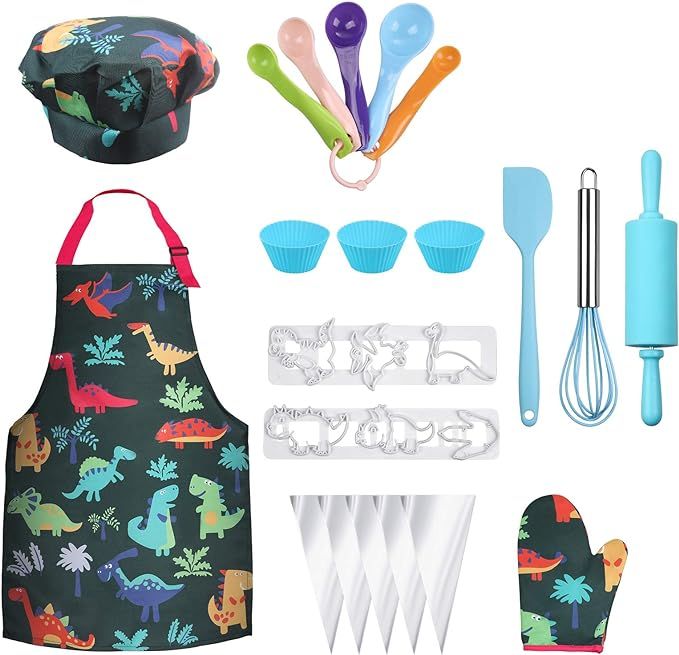 Anpro Complete Kids Cooking and Baking Set - 27 Pcs Includes Aprons for Girls, Chef Hat, Mitt & U... | Amazon (US)