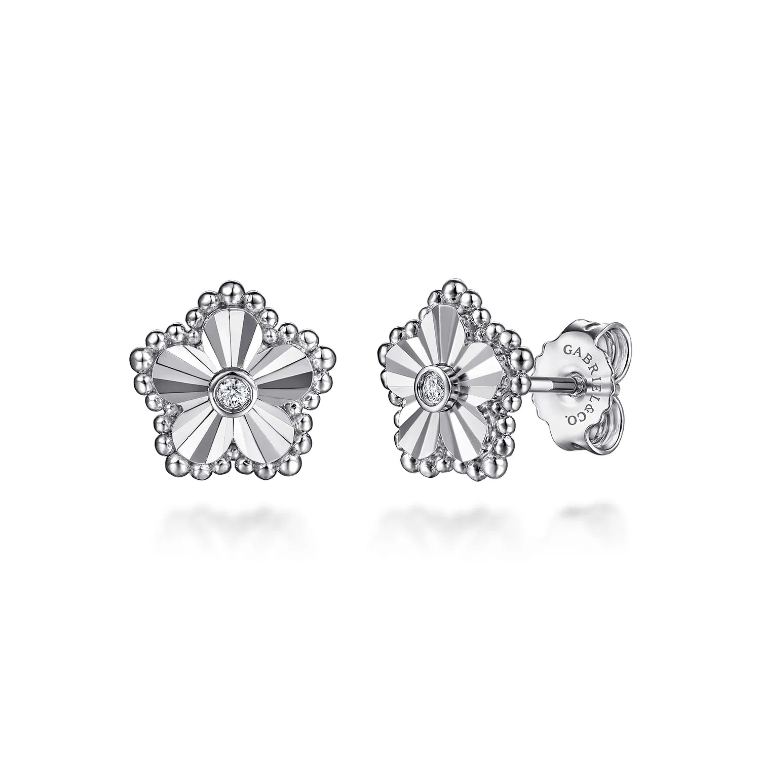 925 Serling Silver Diamond Bujukan Frame Flower Diamond Cut Stud Earrings | Gabriel & Co. Fine Jewelry And Bridal