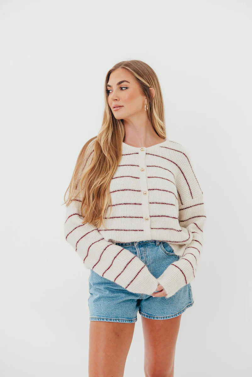 Bellevue Cardigan Top in Cream Burgundy | Worth Collective