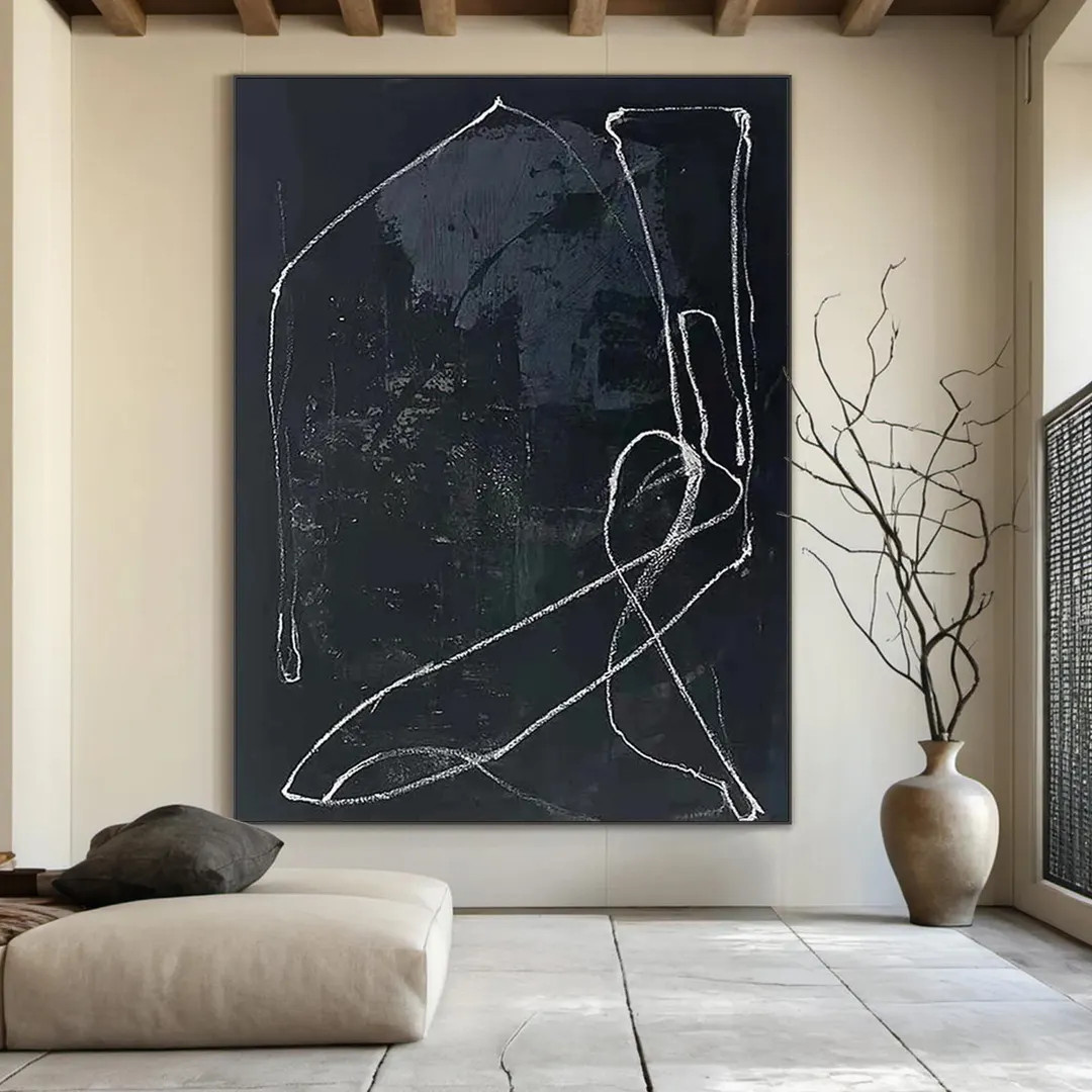 Large Black Texture Wall Art Black and White Abstract Line Painting Wabi Sabi Wall Art Black Mini... | Etsy (US)
