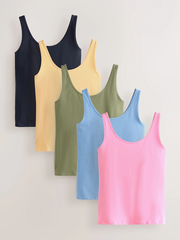 Zwart/Geel/Groen/Roze/Blauw - Set van 5 hemdjes met dik bandje | Next EU