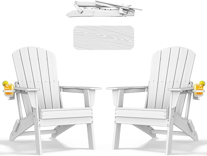HDPE Foldable Fire Pit Chairs Set of 2 with Cup Holders,Wood Grain Durable Design,Perfect for Pat... | Amazon (US)