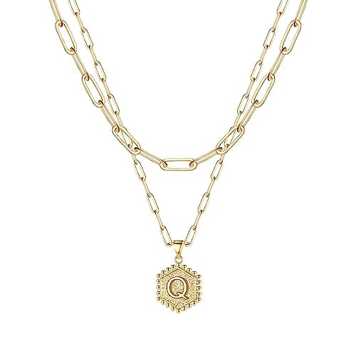 Askedwayu Initial Necklace for Women Teens Girls Gold Over Layering Necklaces Cute Hexagon Letter Pendant Necklaces Gold Choker Layered Necklaces for Mom Girlfriend Gifts | Amazon (US)