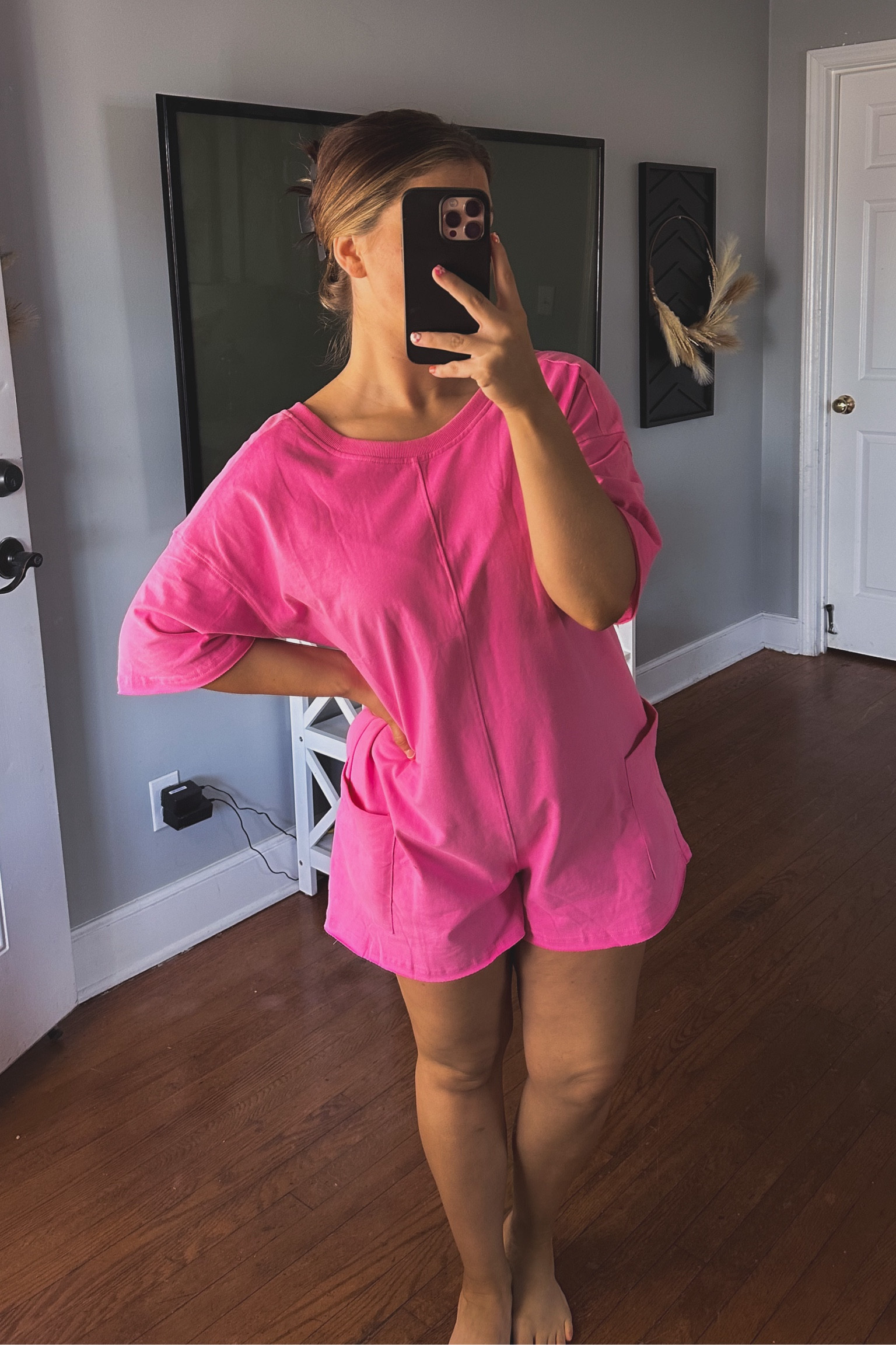 The cutest little tshirt romper 🩷 I'm in the Barbie pink color and in a size medium!

#LTKfindsunder50 #LTKmidsize #LTKstyletip
