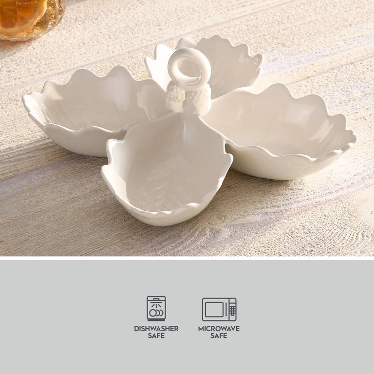 Better Homes & Gardens Cream Figural 4-Leaf Stoneware Sectional Serving Bowl, 10" | Walmart (US)