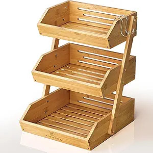 Bamboo Fruit Basket 3-Tier - Premium Produce Basket for Kitchen w/ 2 Hangers - Durable & Easy to ... | Amazon (US)