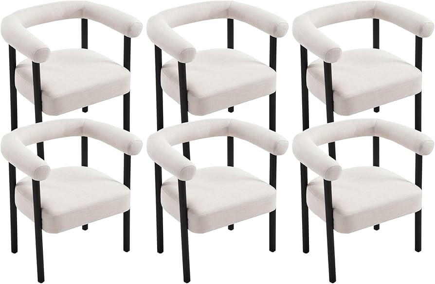 VESCASA Upholstered Dining Chairs with Black Wood Legs, Linen Mid-Century Modern Dining Chairs wi... | Amazon (US)