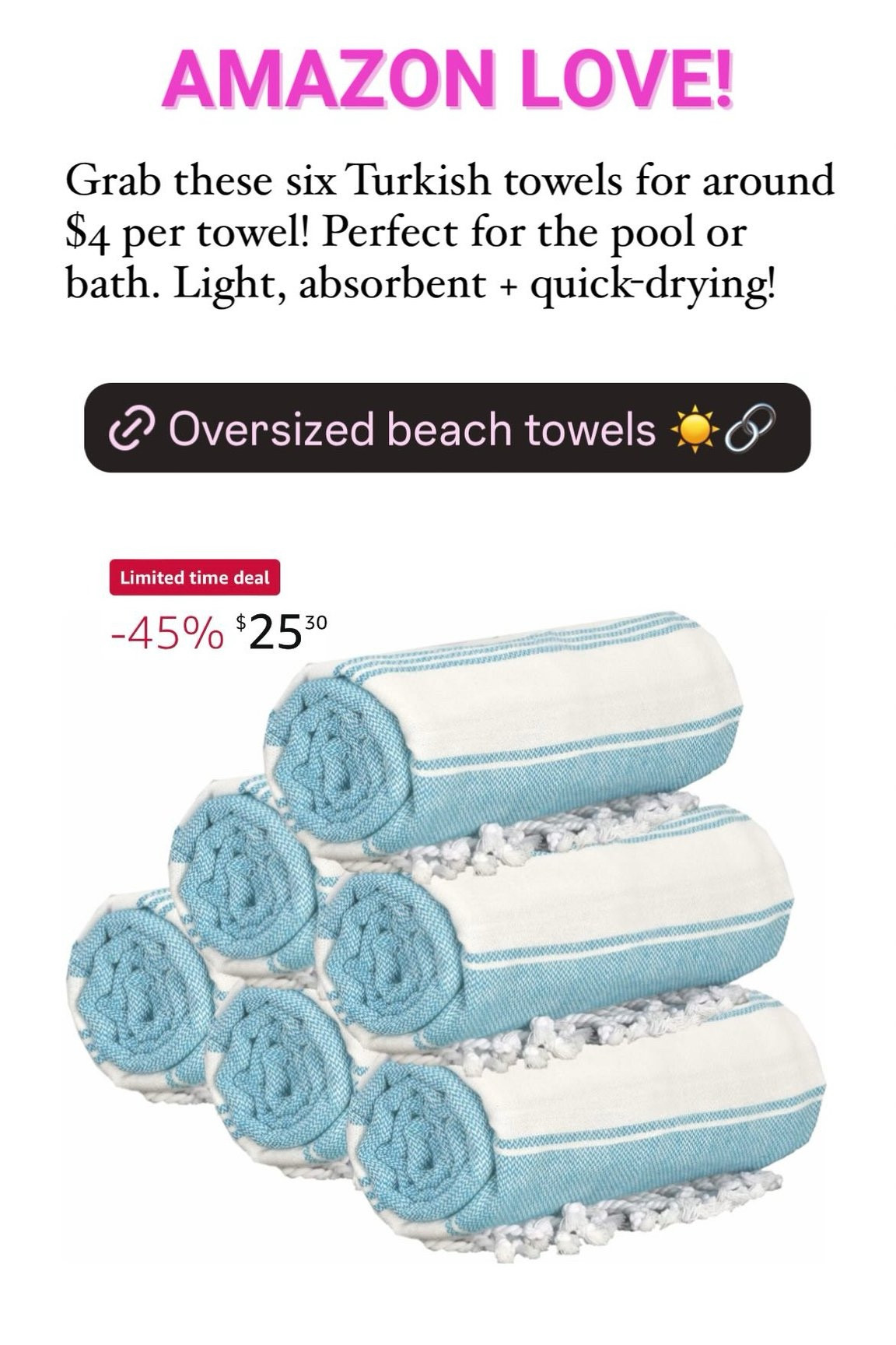 Grab these six Turkish towels for around $4 per towel! Perfect for the pool or bath. Light, absorbent + quick-drying!

#LTKSwim #LTKSeasonal #LTKSummerSales