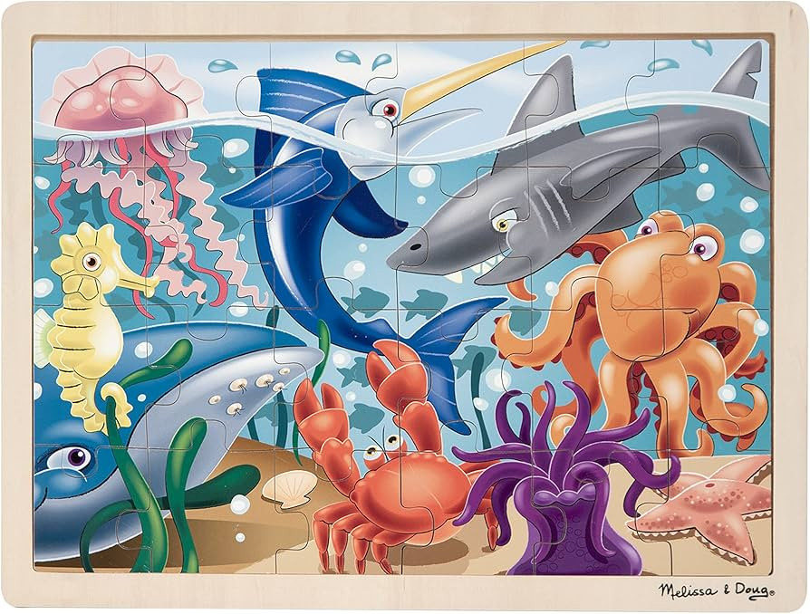 Melissa & Doug Under the Sea Ocean Animals Wooden Jigsaw Puzzle With Storage Tray (24 pcs) | Amazon (US)