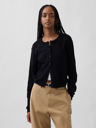 100% Cotton Relaxed Crop Cardigan Sweater | Gap (US)