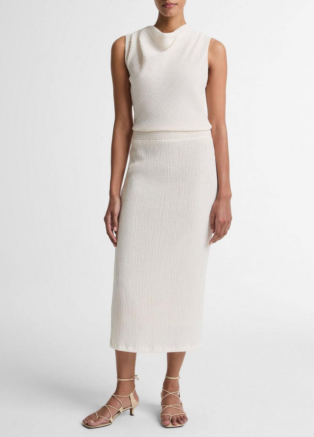 Women's Shadow Grid Midi Skirt, Chalk, Size S Vince | Vince LLC