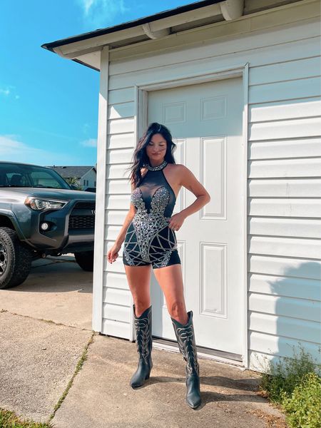 Perfect rhinestone mesh bodysuit for summer concerts and festivals! Paired with boots 
LORI20



#LTKstyletip #LTKFestival #LTKfindsunder100